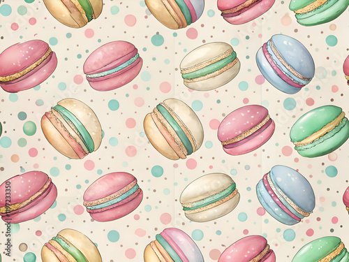 Wallpaper Mural A seamless pattern of colorful macarons on a dotted background. Torontodigital.ca