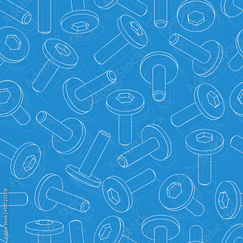 Mechanical engineering drawings on blue background. Cutter, assembly tool with replaceable multi-faceted plate. Technical Design. Cover. Blueprint. Vector illustration.