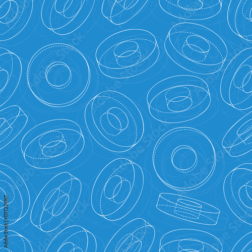 Mechanical engineering drawings on blue background. Cutter, assembly tool with replaceable multi-faceted plate. Technical Design. Cover. Blueprint. Vector illustration.