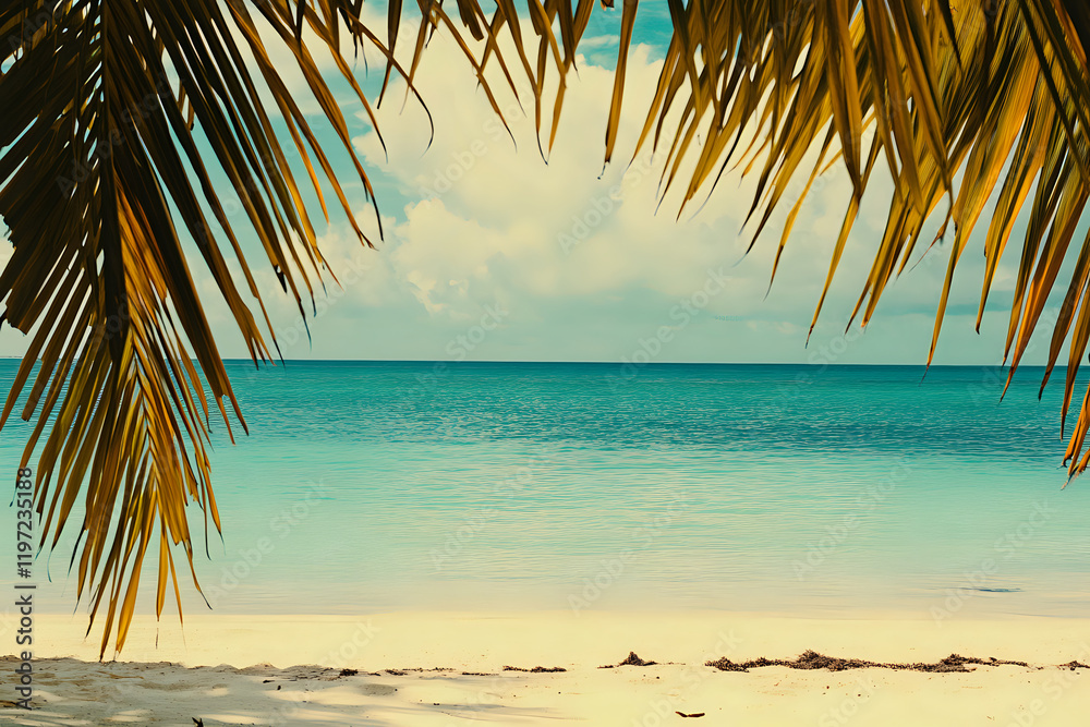 Naklejka premium Tranquil tropical paradise featuring a serene beach and turquoise water