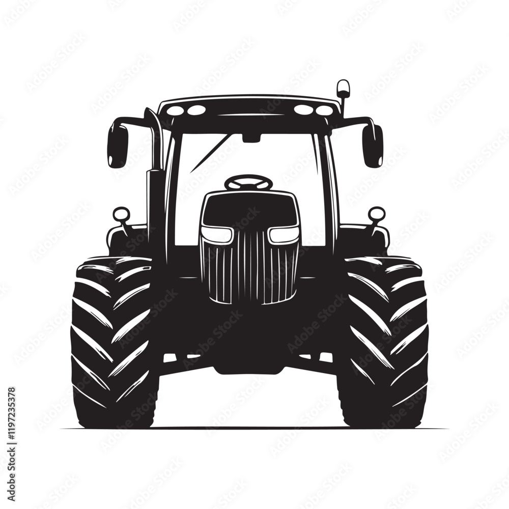 Farm Tractor front view silhouette vector illustration