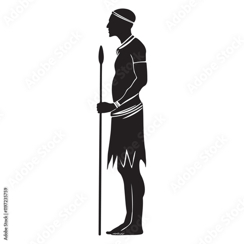 Tribal man with a spear standing pose silhouette vector illustration