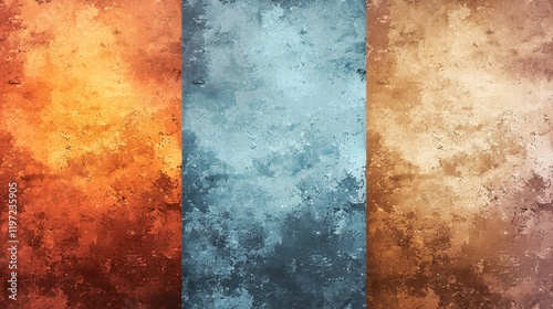 Vibrant backdrop showcasing a textured gradient of warm orange, cool blue, and earthy brown shades photo