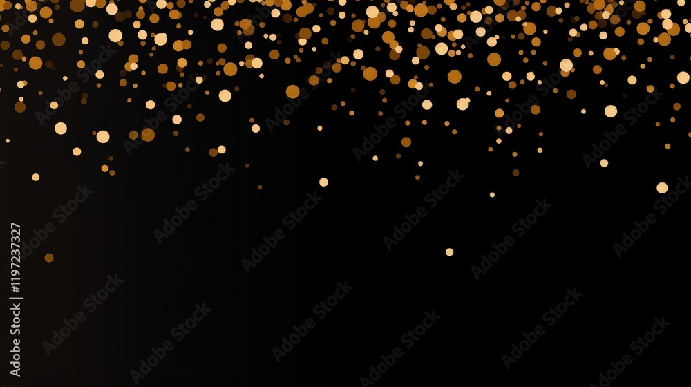 Golden Confetti Overlay on Black Background for Festive Designs and Celebrations, Ideal for Invitations, Flyers, and Social Media Graphics