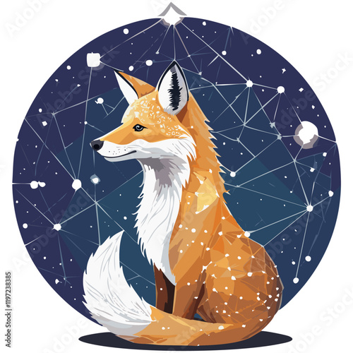 Geometrischer Fuchs vor einem Sternenhimmel – Vektor Illustration