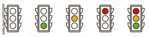 Traffic light icons.Traffic light icon collection.Vector illustration.