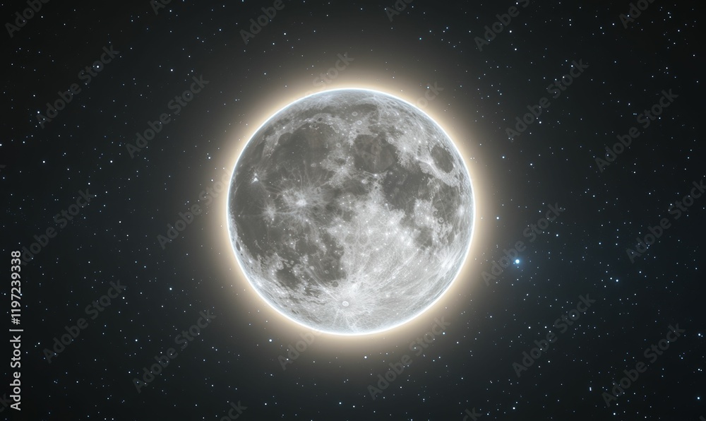 Fototapeta premium Full moon and many stars in dark space.