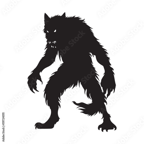 Angry werewolf standing pose silhouette vector illustration