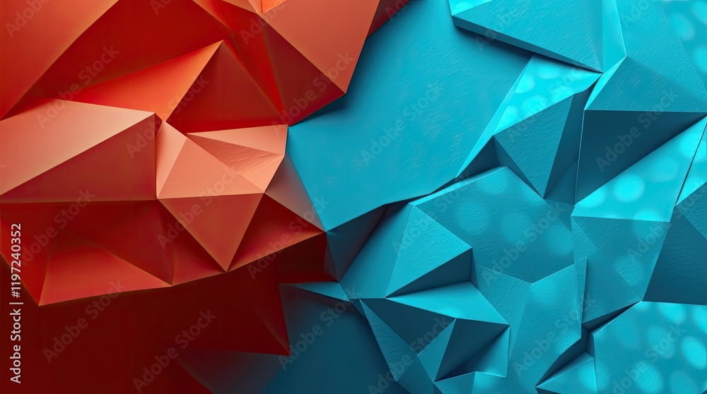 Origami folded paper aesthetic representing a deep underwater abyss. Blue sun light. Dominant colors are terracotta Origami folded paper aesthetic representing a deep underwater abyss. Blue sun light. Dominant colors are terracotta