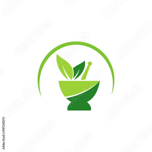
Herbal medical logo vector for natural pharmacy, health care, Ayurveda, vegan food, and healthy soup.