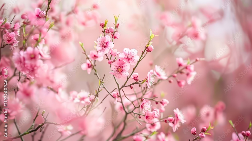 A soft-focus image of delicate pink flowers on branches creates a serene atmosphere, perfect for spring-themed projects, greeting cards, or nature blogs, Ideal for evoking beauty and tranquility, A soft-focus image of delicate pink flowers on branches creates a serene atmosphere, perfect for spring-themed projects, greeting cards, or nature blogs, Ideal for evoking beauty and tranquility,