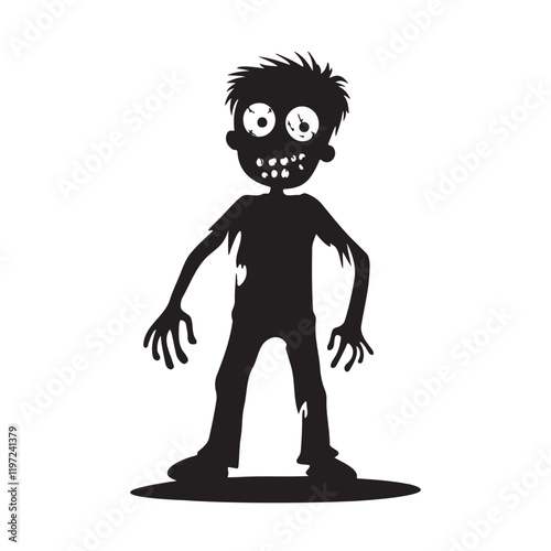 Scary face zombie cartoon silhouette vector illustration