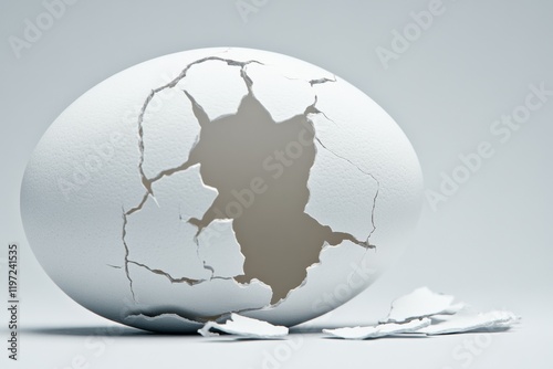 A clean and simple depiction of a cracked eggshell, symbolizing fragility and vulnerability, drawn on a white canvas