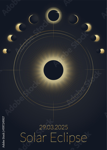 Solar eclipse banner, minimalistic tarot style