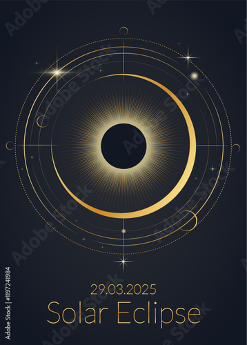 Solar eclipse banner, minimalistic tarot style