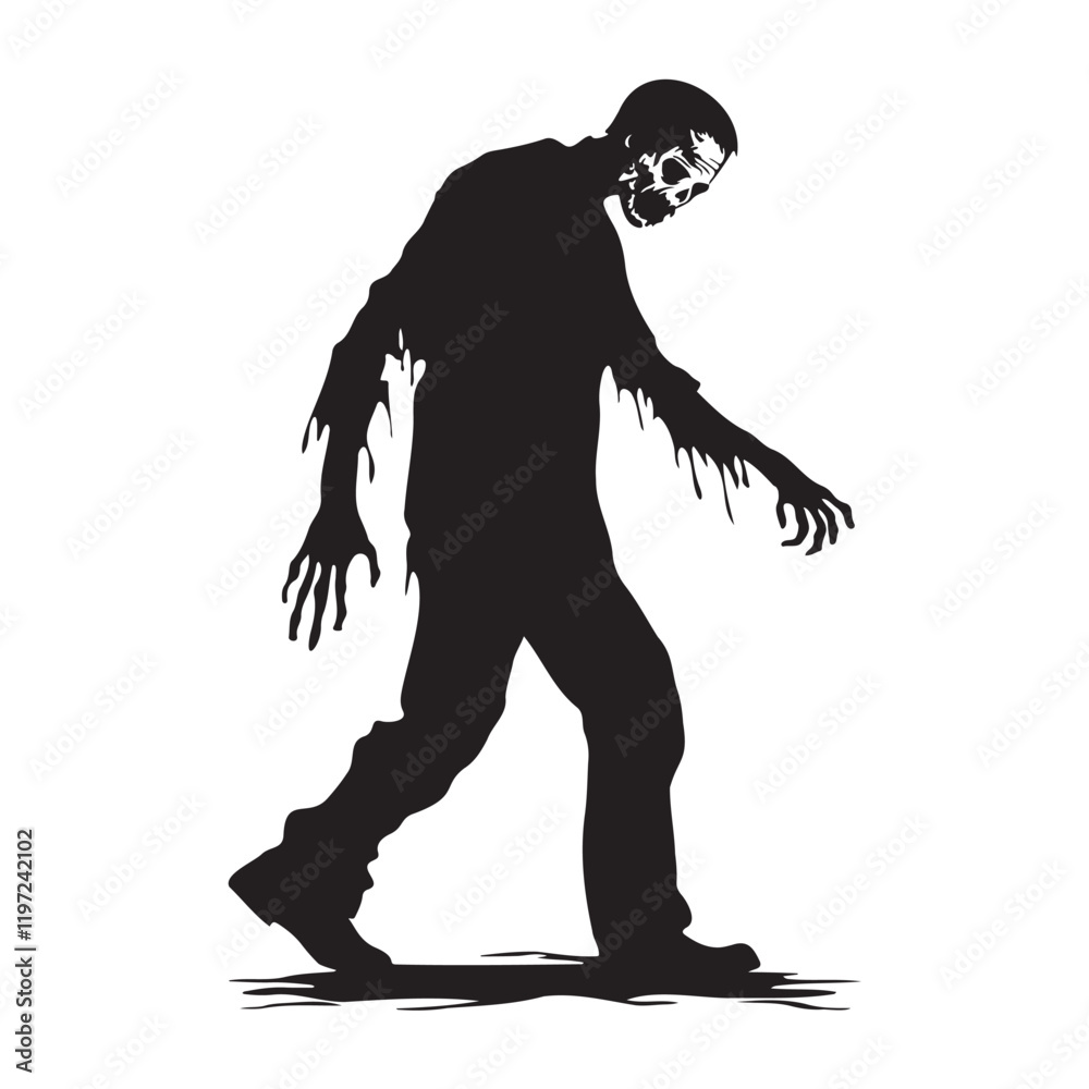Fototapeta premium Zombie walking silhouette vector illustration