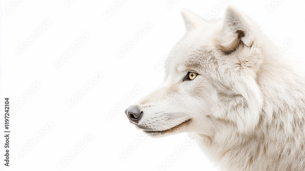 Obraz premium Majestic arctic wolf profile against white background.