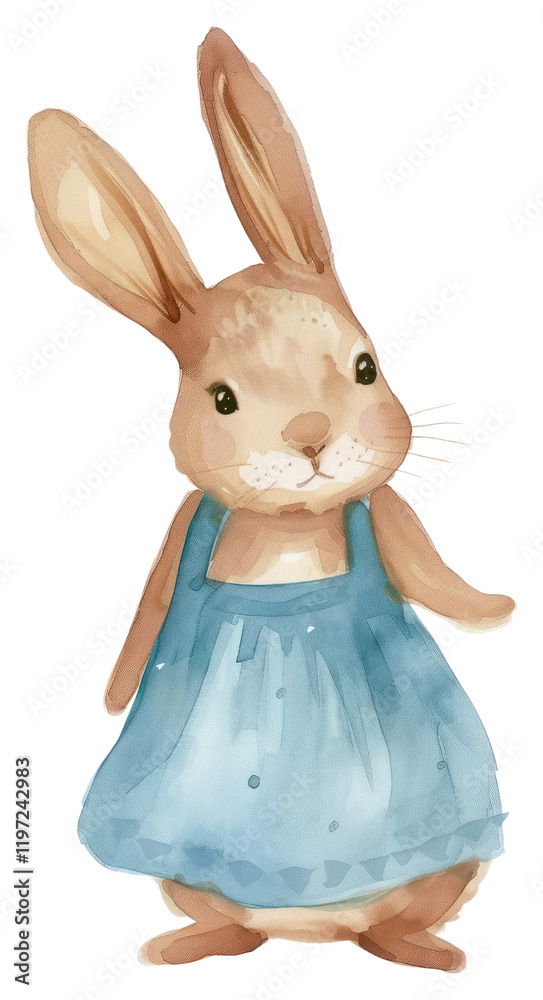 Obraz premium PNG Baby rabbit wearing a blue dress animal mammal person.