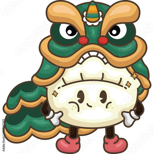 a vector of a lion dance and dumpling