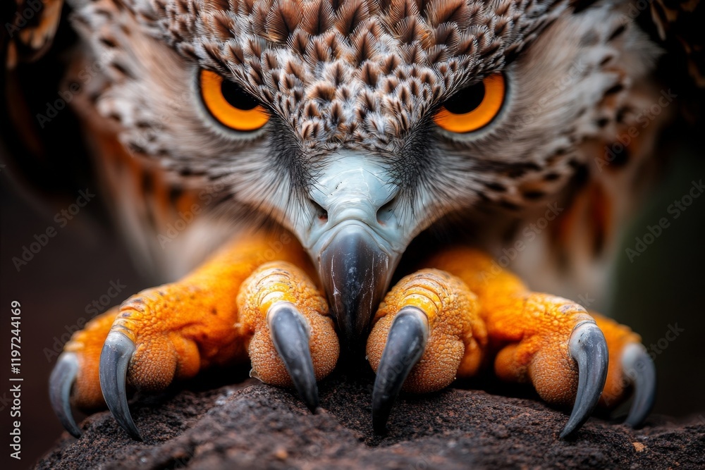 Obraz premium A close-up of a vulture feet gripping a rocky perch, with fine details of its talons and the surrounding textures