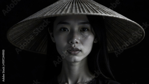 Asian Woman in a Traditional Hat
