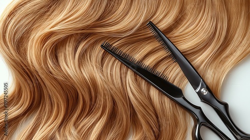 Flowing Golden Hair with Styling Scissors