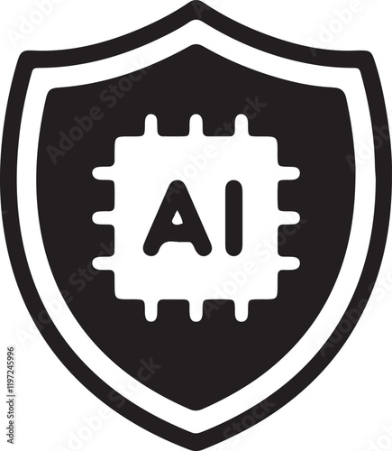 The illustration of a protective AI icon silhouette