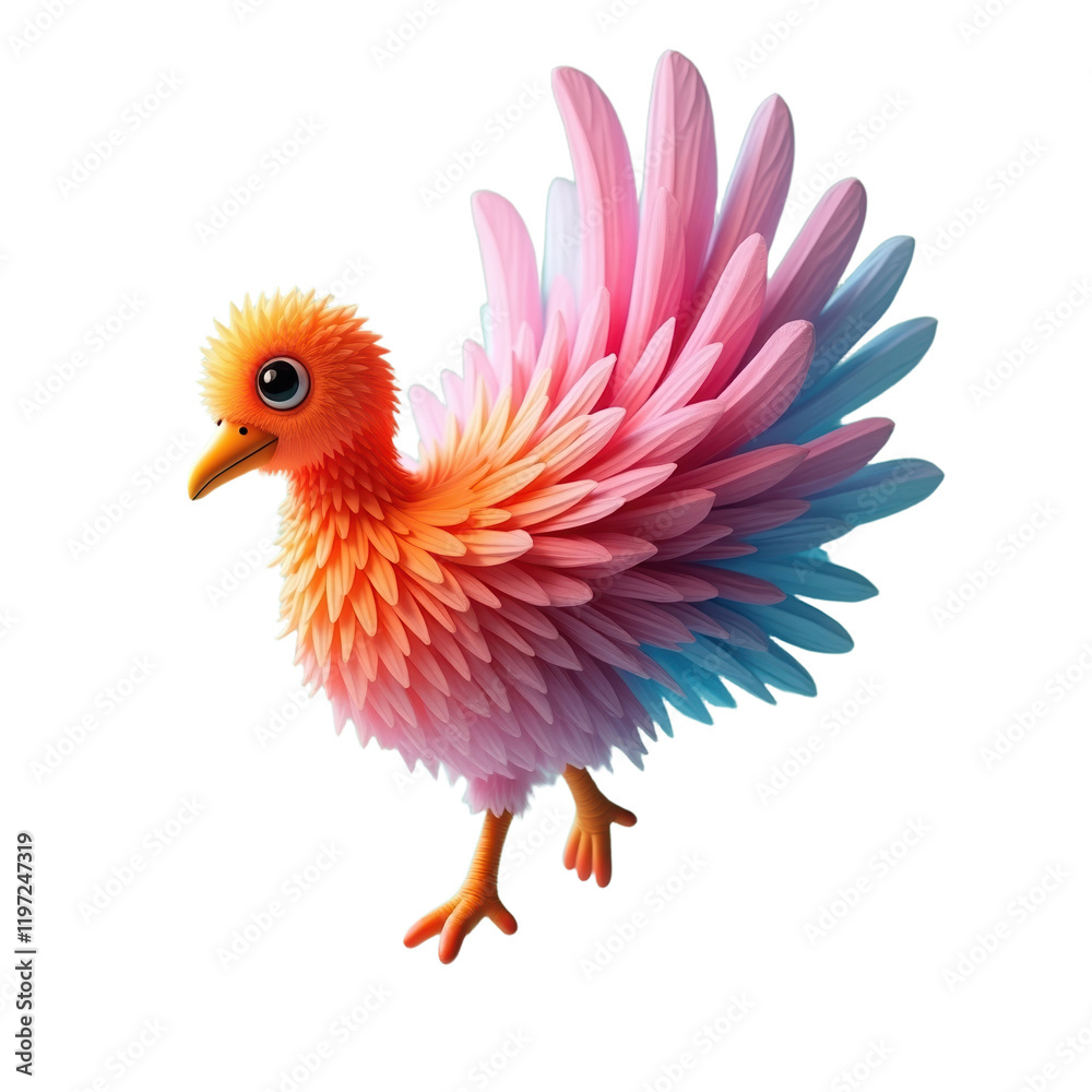 Obraz premium fluffy cartoon bird leaps joyfully