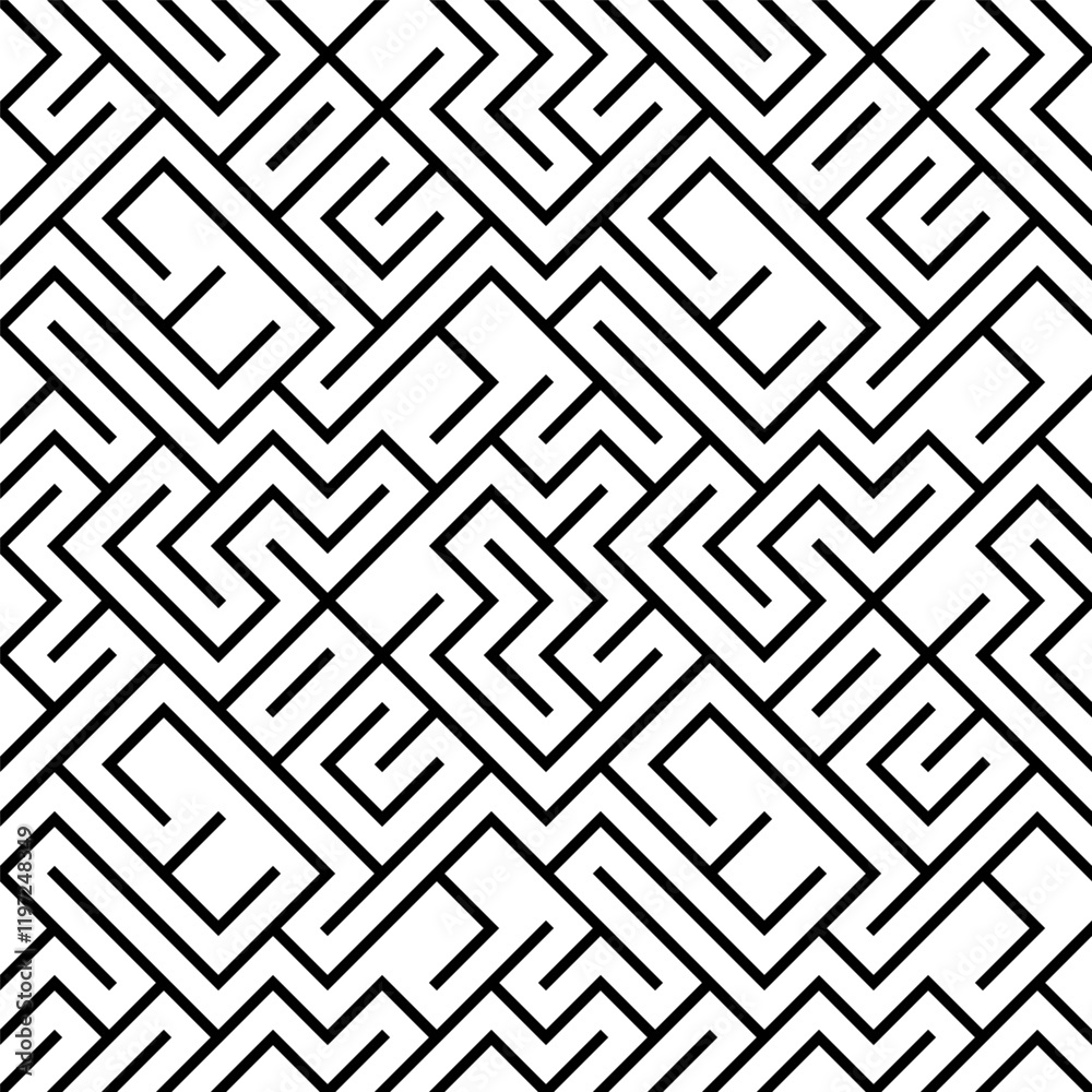 Black and white line geometric seamless pattern