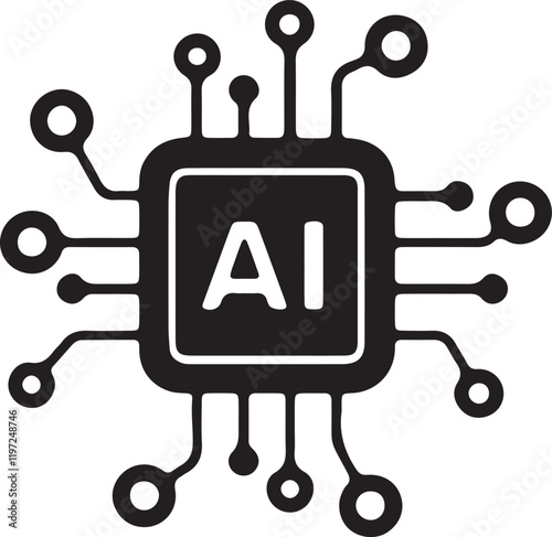 The illustration of an AI chip icon silhouette