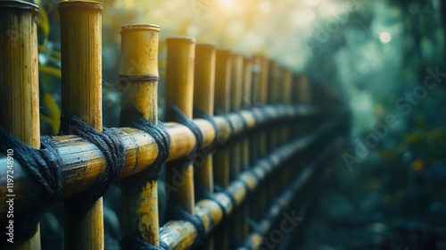 Bamboo fence garden path sunlight serenity nature photo