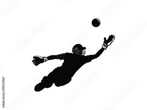Cricket Fielder Diving Catch Silhouette Vector