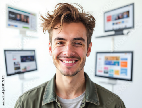 Digital Marketing Specialist - A Portrait of a Young Man with Short Vibrant Hair Wearing a Trendy Outfit photo