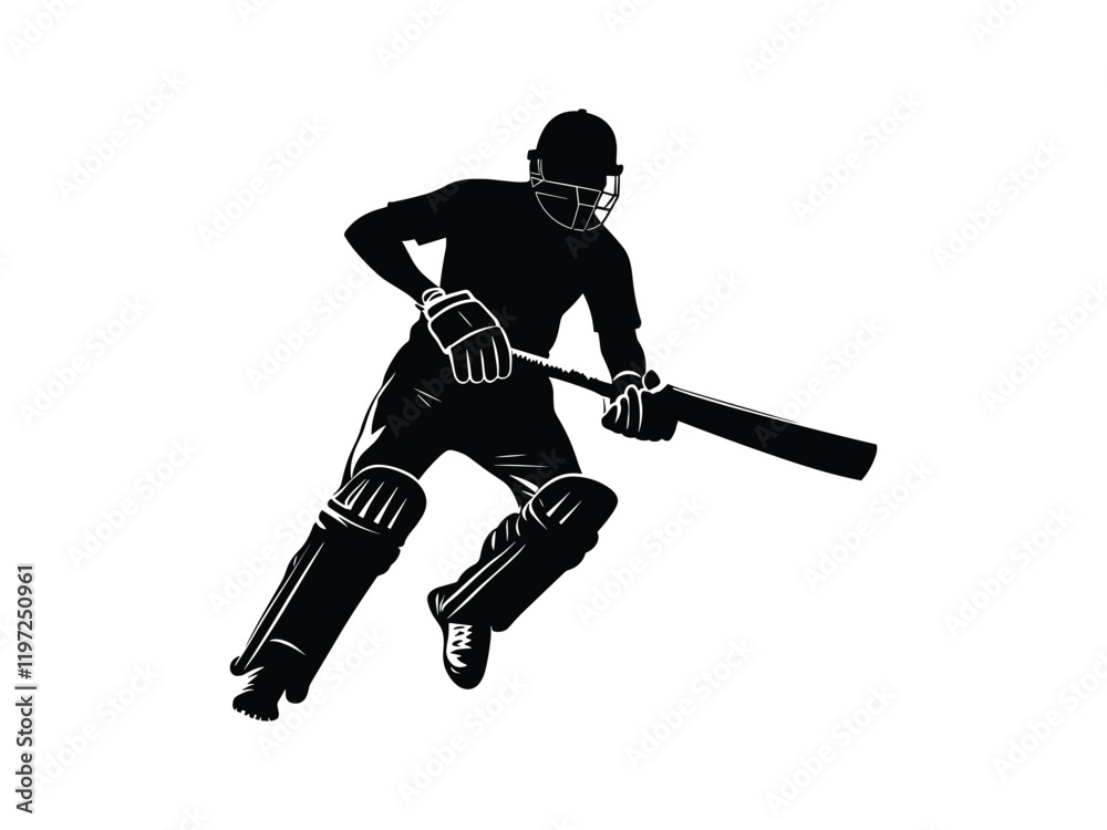 Fototapeta premium Cricket Player Running Silhouette | Sports Vector Art