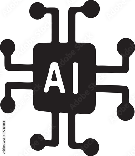 The illustration of an AI chip icon silhouette