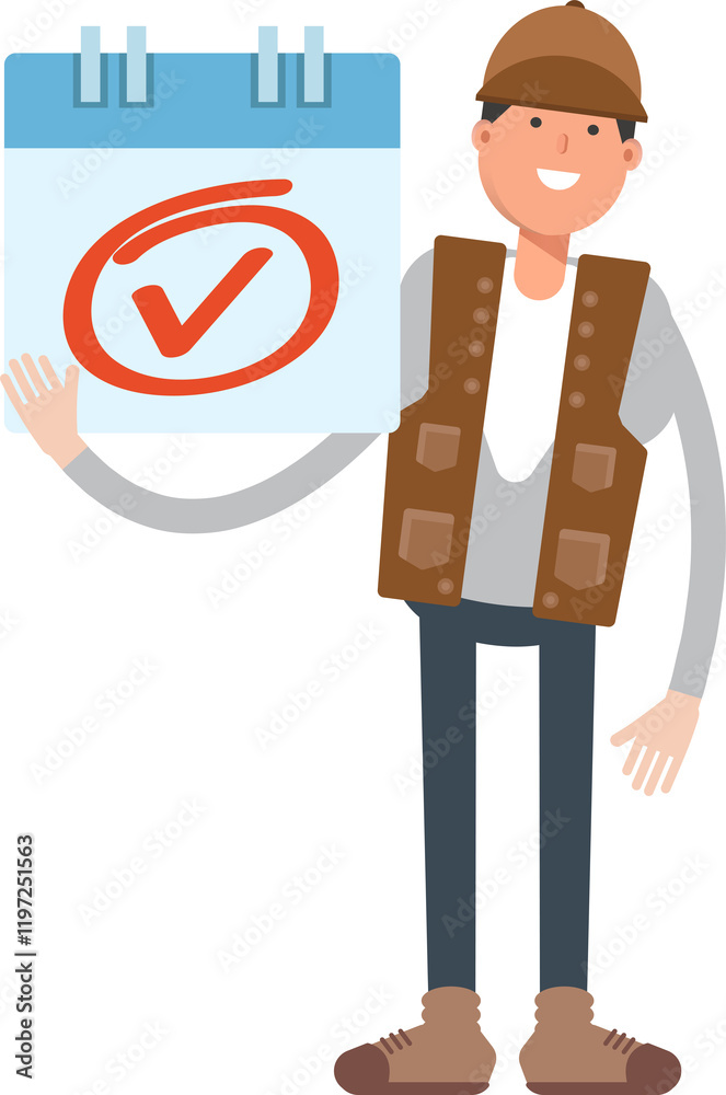 Male Worker Character and Check Mark Sign
Male Worker Character and Check Mark Sign