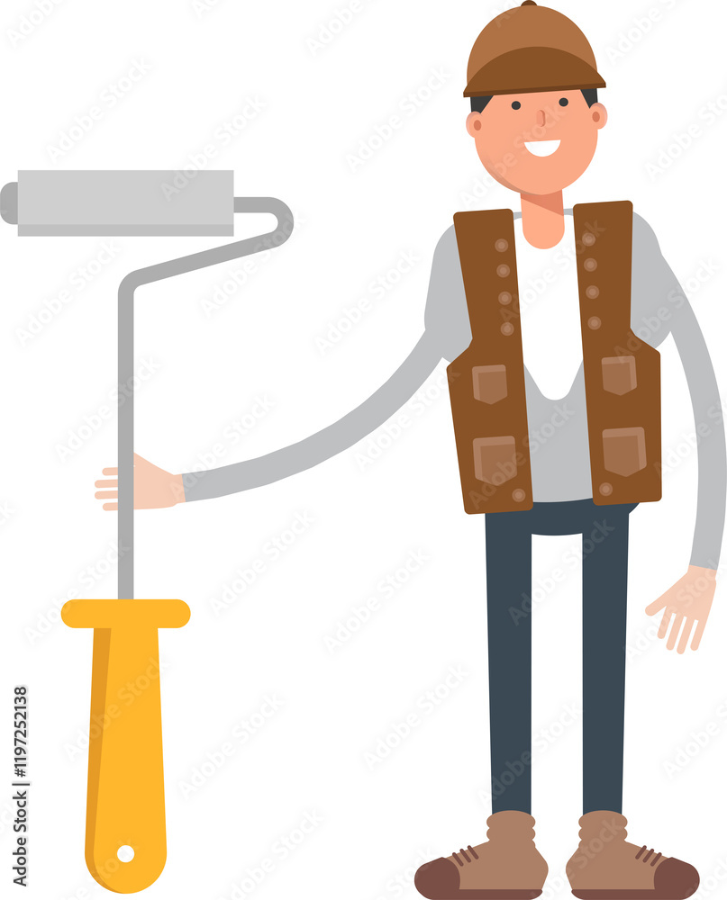 Male Worker Character and Painting Roller Illustration
Male Worker Character and Painting Roller Illustration