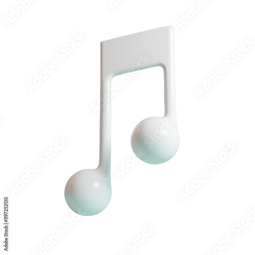 single white 3d eighth note against a pale teal background