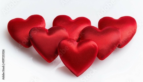 five clusters of red hearts on a white isolated background white background