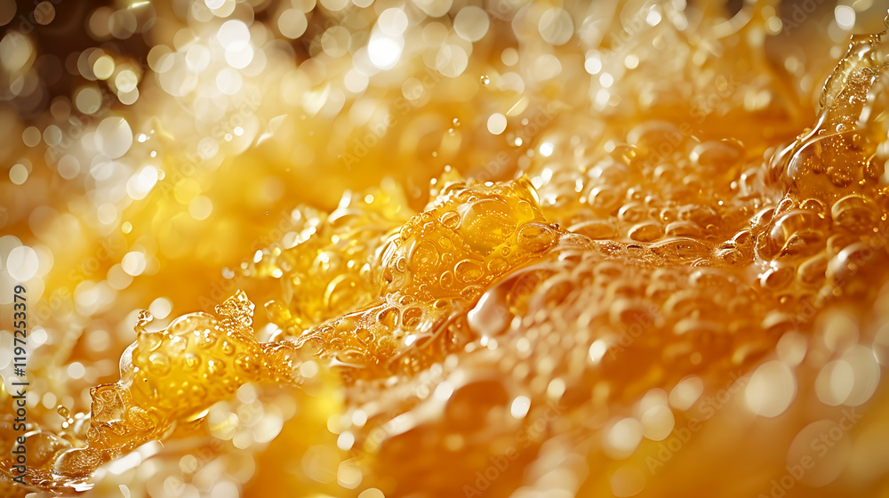 Bubbles of Honey Liquid with Beautiful Golden Hue and Texture Details