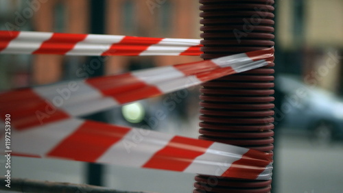 Construction site red tape caution boundary closed street