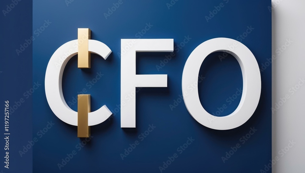 CFO text title in center and dollar sign, financial, officer, management, strategy, executive in cobalt, white, gold colors CFO text title in center and dollar sign, financial, officer, management, strategy, executive in cobalt, white, gold colors