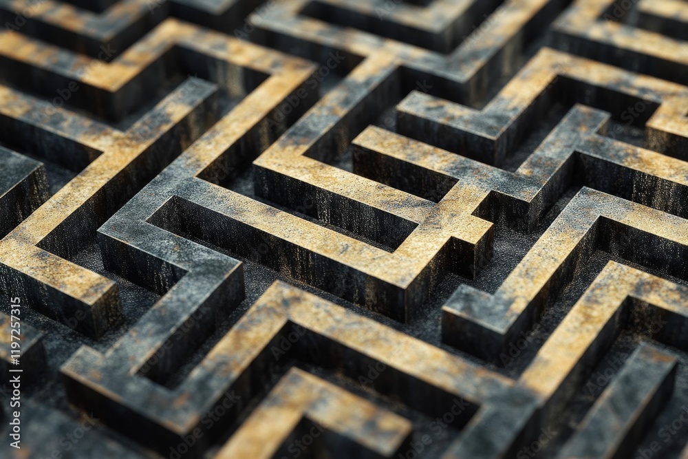 A textured maze with black and gold path. A textured maze with black and gold path.