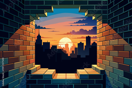 Hole in black brick wall

