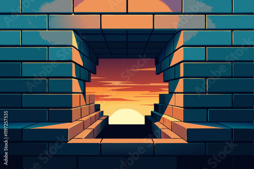 Hole in black brick wall
