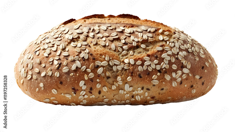 Artisan Whole Grain Loaf with Oats and Seeds on a Golden Crust, isolated on transparent background. Artisan Whole Grain Loaf with Oats and Seeds on a Golden Crust, isolated on transparent background.