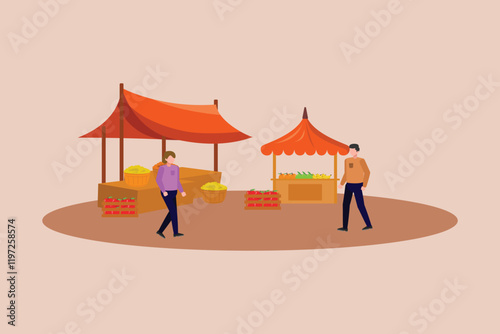 Outdoor street market concept. Colored flat vector illustration isolated.	