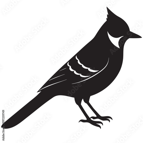 Black silhouette illustration of a animal blue jay bird 