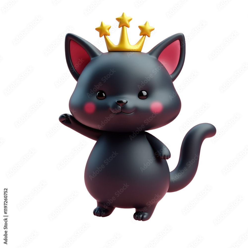 Naklejka premium playful black cat wearing a golden crown with stars