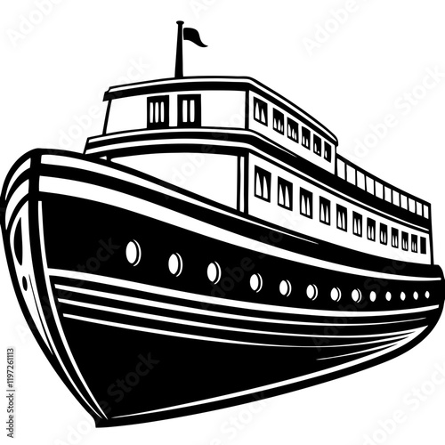 Cruise ship black outlines vector illustration